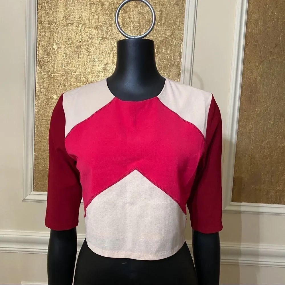 Endless Rose color block 3/4 sleeves crop top S